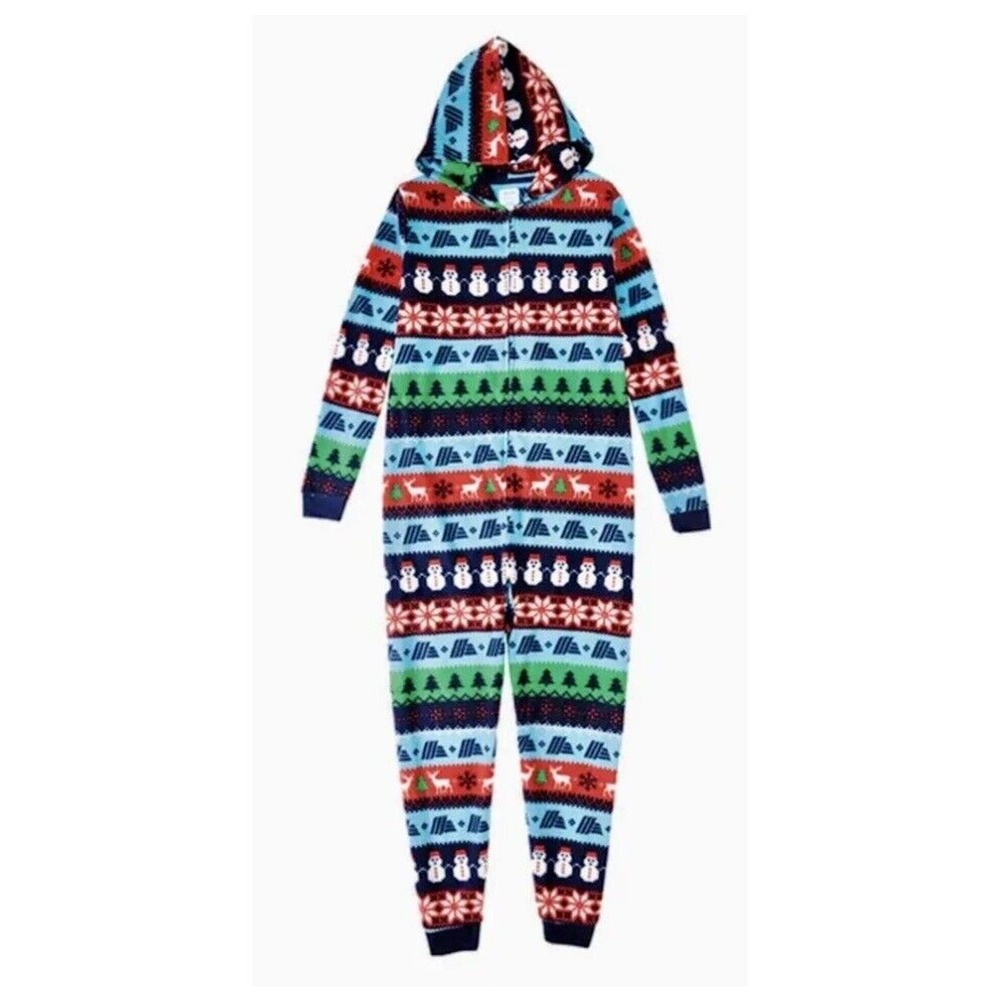 Aldi Gear ‘23 Holiday One Piece Hooded Zip Pajama Unisex S Dark Blue Logo New